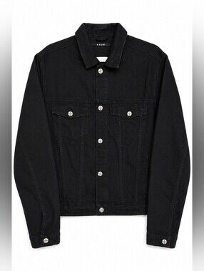 Ksubi Black Denim Trucker Jacket Button Front Red Embroidery  Men Size Large